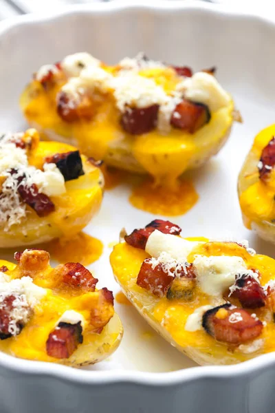 Baked Potatoes Filled Cheese Bacon — Stock Photo, Image