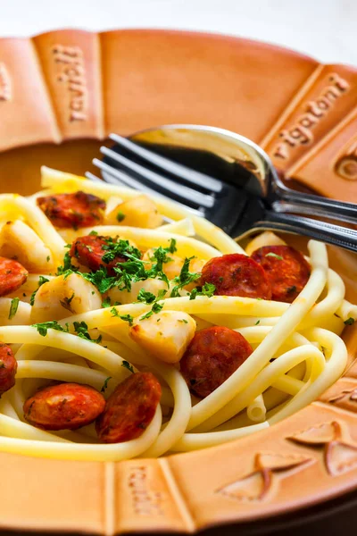 Macaroni Sausage Chopped Parsley — Stock Photo, Image