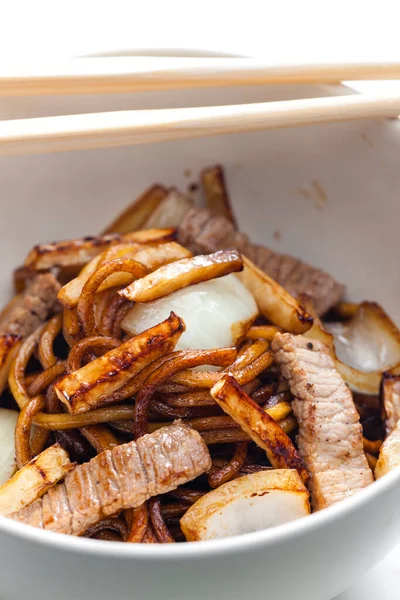 Noodles Beef Meat Onion — Stock Photo, Image