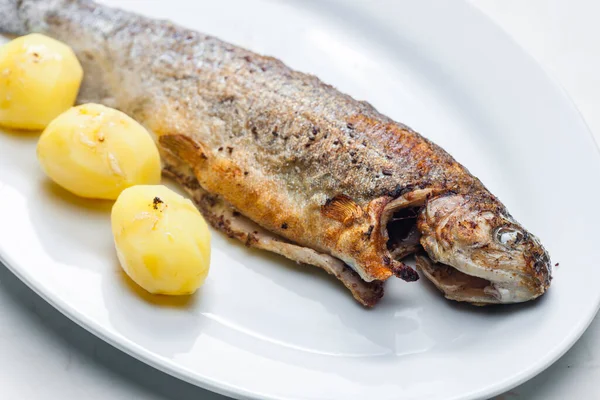 Grilled Trout Cooked Potatoes — Stock Photo, Image