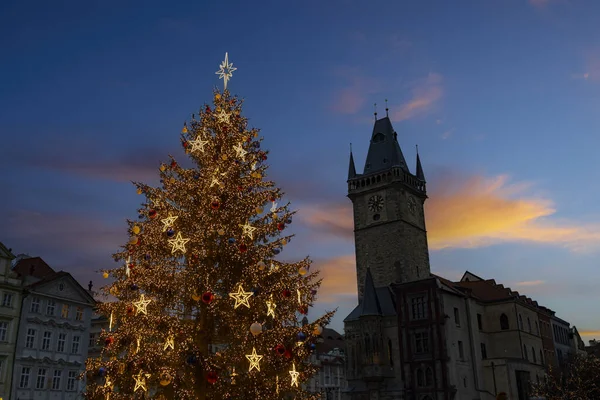 Oude Stadsplein Kerst Tijd Praag Tsjechië — Stockfoto