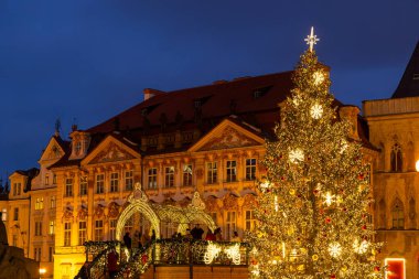 Prag, Çek Cumhuriyeti 'ndeki Old Town Meydanı' nda Noel ağacı