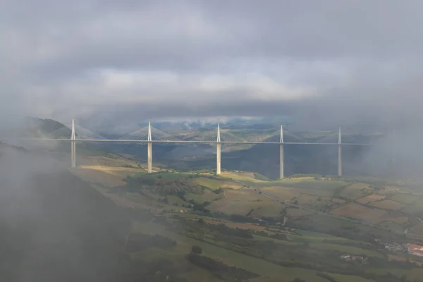 Multi Span Cable Stayed Millau Viaduct Gorge Valley Tarn River — Stock fotografie