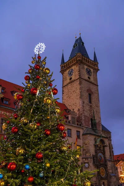 Julgran Med Dekorationer Och Kransar — Stockfoto