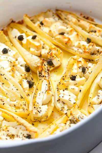 Pimientos Blancos Horno Con Queso Feta —  Fotos de Stock