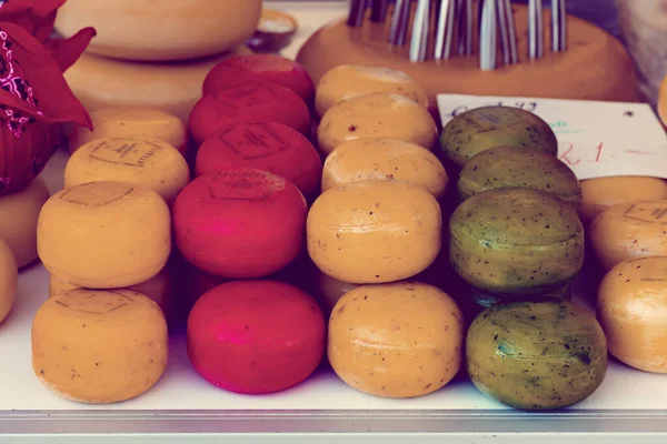 Diferentes Tipos Queijo Mercado Rua Gouda Países Baixos — Fotografia de Stock