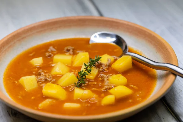 Картофельный Суп Мясом Говядины — стоковое фото