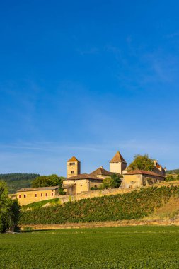 Chateau de Pierreclos Şatosu, Saone-et-Loire kalkışı, Burgundy, Fransa