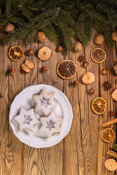 Csendes Élet Karácsonyi Linzer Cookie — Stock Fotó