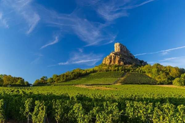 Skała Solutre Winnicami Burgundia Solutre Pouilly Francja — Zdjęcie stockowe