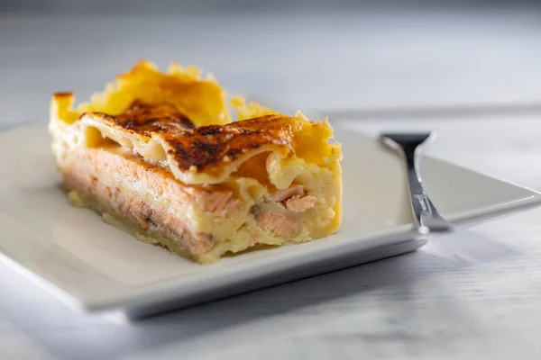 Lasagne Met Zalm Bechamel Parmezaanse Kaas — Stockfoto