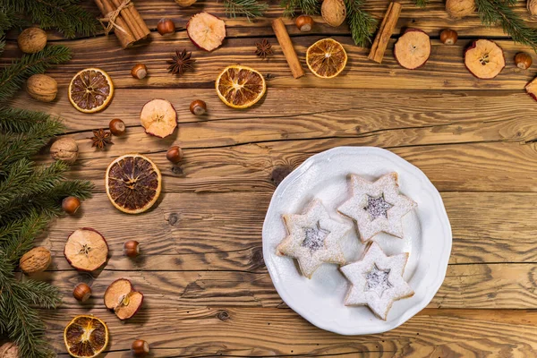 Still Life Christmas Linzer Cookies — Stock Photo, Image