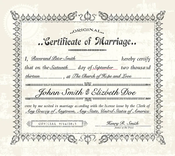 矢量复古结婚证书. — 图库矢量图片
