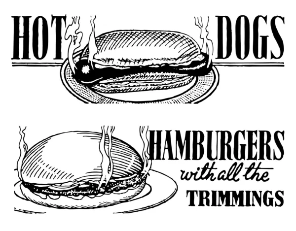 Vektor retro varmkorv och hamburgare banners print — Stock vektor