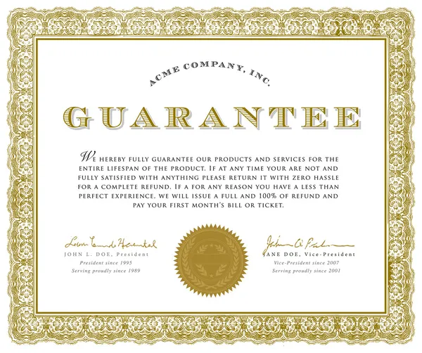 Vector Guarantee Certificate — Stock Vector