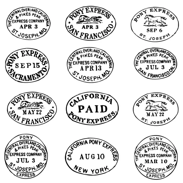 Vektor Cliparts Pony Express Briefmarken und Etiketten — Stockvektor