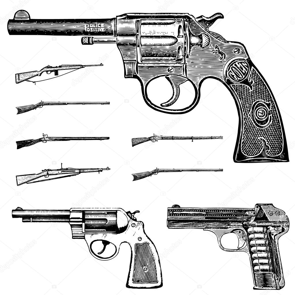 Vector Clipart Vintage Pistol Gun and Rifle Set