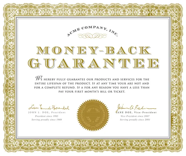 Векторний гарантійний сертифікат повернення грошей — стоковий вектор