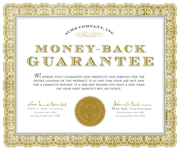 Vector Money Back Guarantee Certificate