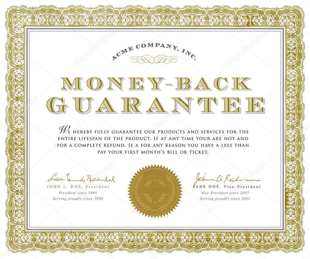 Vector Money Back Guarantee Certificate