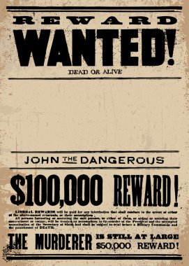 Vector Western Wanted Reward Poster Template clipart