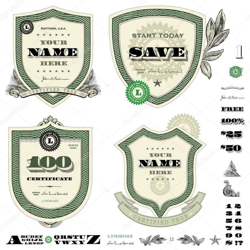 Easy to edit! Clipart money logo and frame set. Great for logos, diplomas, certificates, and awards.Vector file is an EPS 10 file. Vector editing features are only available with the EPS file. Watermarks are removed from the image you get after purch