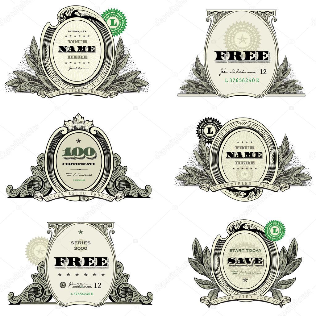 Easy to edit! Vector money logo and financial frames and ornaments. Great for any design showing money and success.