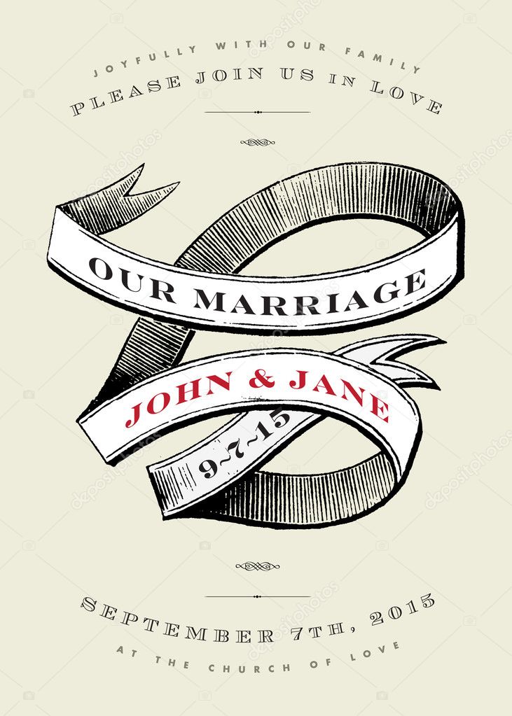 Vector Vintage Wedding Invite with Banner