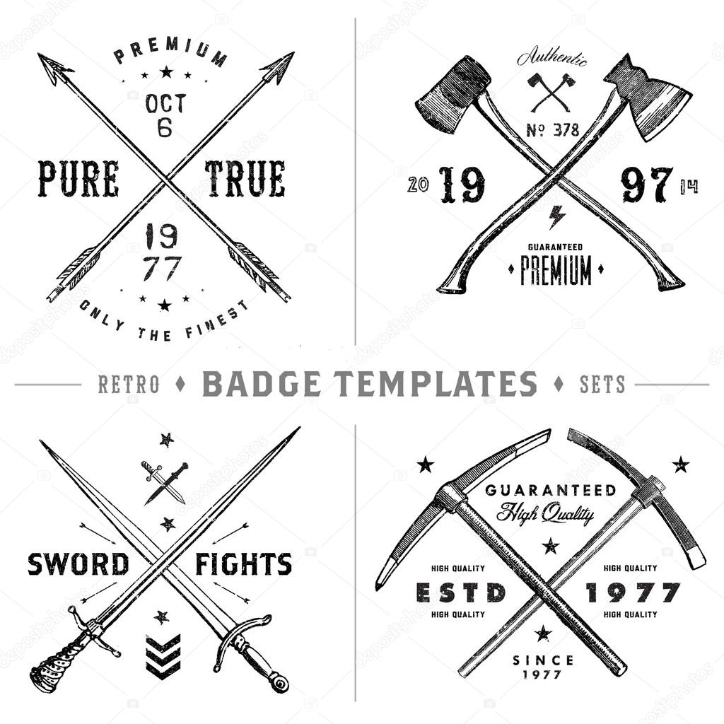 Easy to edit! Clipart badge and vintage hipster logo set. All pieces are seperated and easy to edit, including distressed overlay.