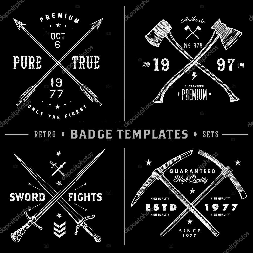 Easy to edit! Clipart retro badge and hipster vintage logo set. Great for logos and badges. All pieces are seperated included distressed overlays.