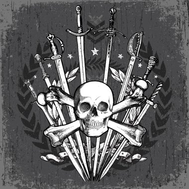 Vector Grunge Skull and Swords clipart