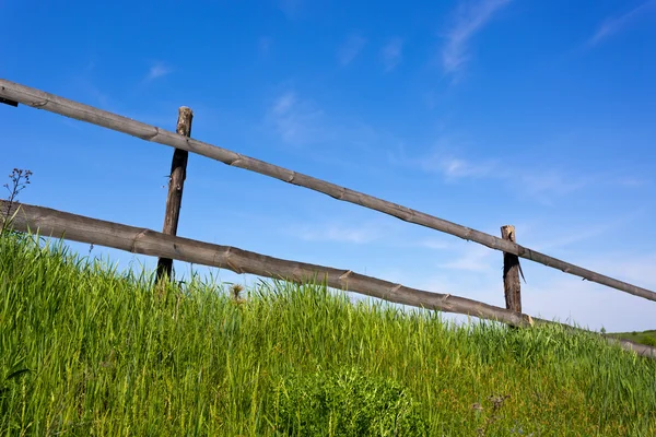 Wooden fence on grassland — Stock Photo, Image