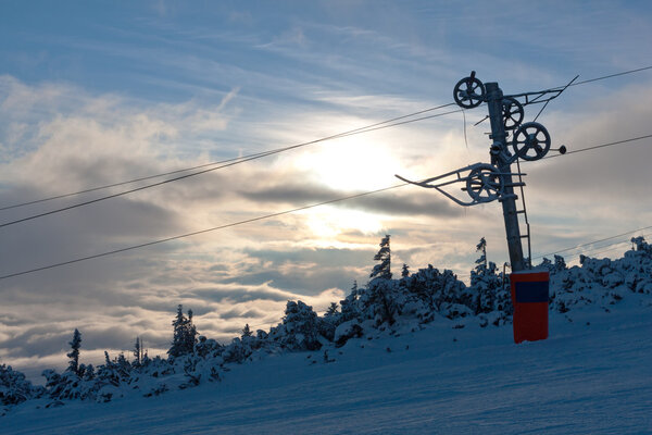 Chair lift gear on winter ski resort