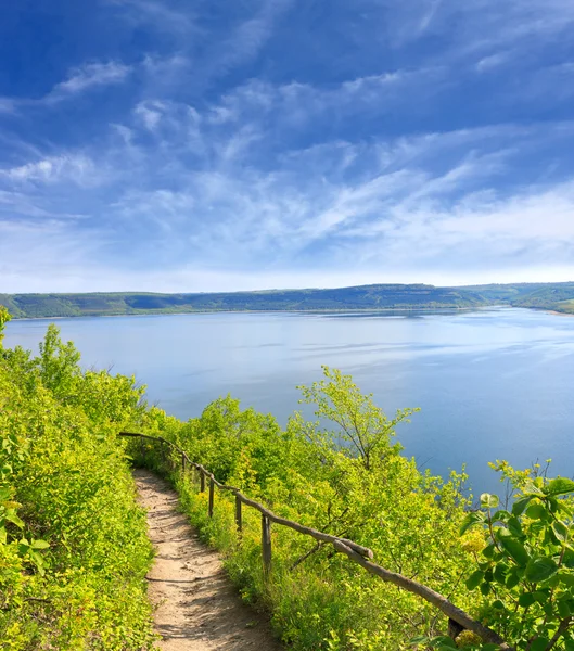 Pathway to lake in nice day — Stock Photo, Image