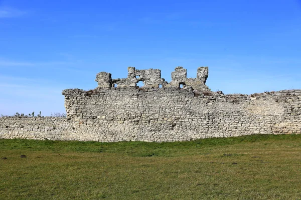 Vieux Mur Pierre Dans Les Ruines Une Forteresse — Photo