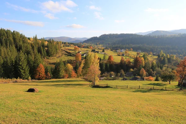 秋のカルパチア山脈 ウクライナの田舎の牧草地と壮大な風景 — ストック写真