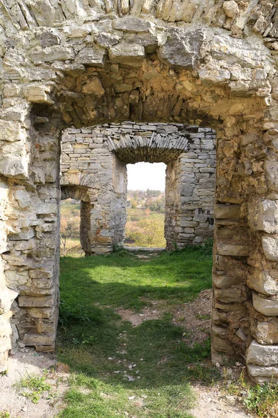 Vieux Mur Arche Portière Ruine Château Prendre Ukraine — Photo