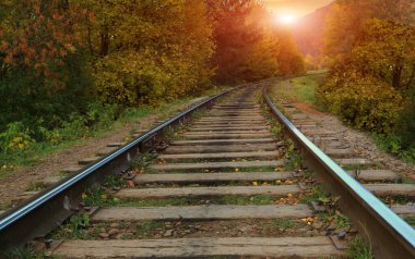landscape with railway road to sunset. Take it in Ukraine