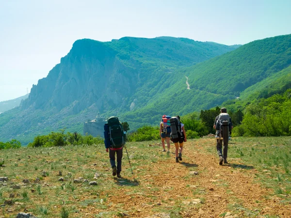 Escursionisti gruppo a piedi — Foto Stock