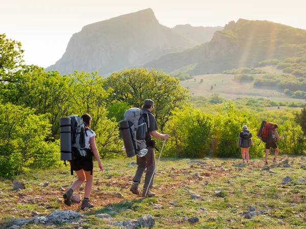 Hikers group walking — Stock Photo, Image