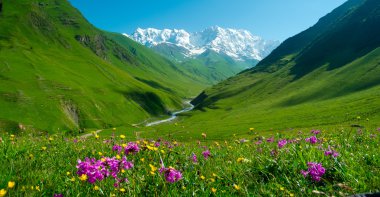 enguri river valley yakınındaki ushguli, Gürcistan