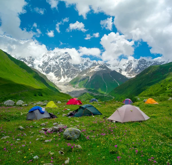 Camp de randonneurs près de Ushguli, Géorgie . — Photo