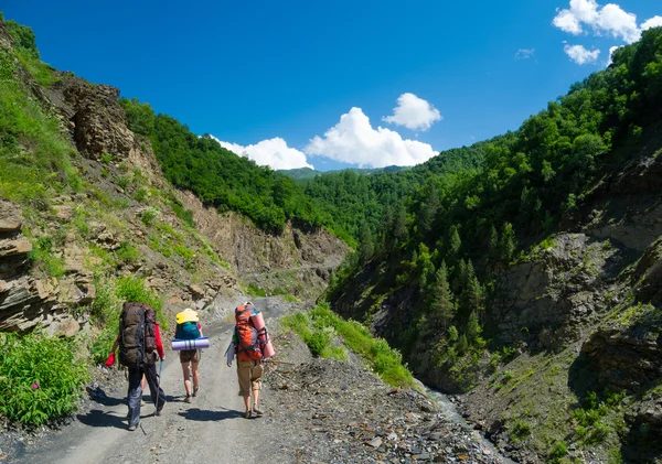 Νέοι πεζοπόρους πεζοπορία στο svaneti, — Φωτογραφία Αρχείου