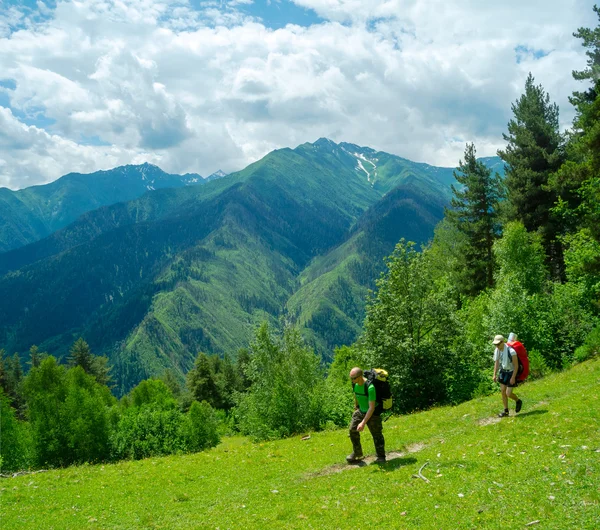 Young women trekking in Svaneti, Stock Photo