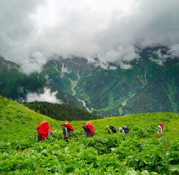 Jovens caminhantes trekking em Svaneti — Fotografia de Stock