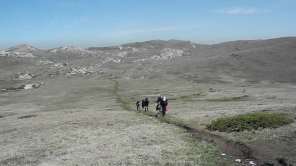 Hikers group trekking in Crimea — Stock Video