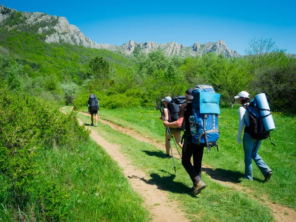 Wandelaars groep wandeltochten in Krim — Stockfoto