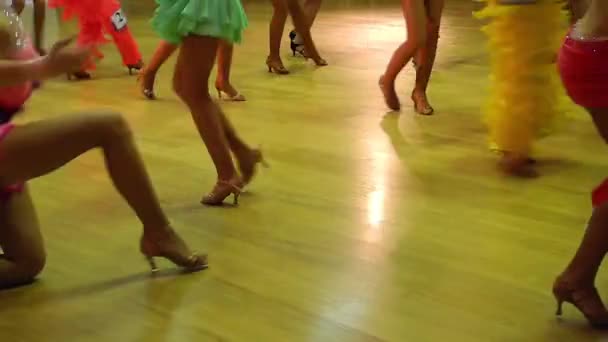 Kvinnliga salsa dansare benen vid konkurrens — Stockvideo