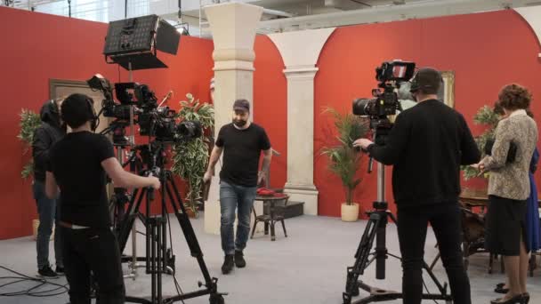 Equipo de rodaje escena de rodaje para la película — Vídeo de stock