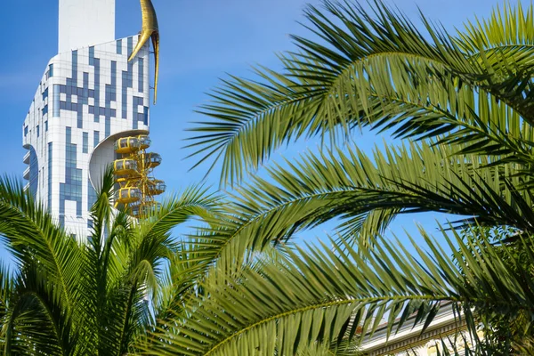 Baixo Ângulo Torre Universidade Tecnológica Batumi Com Roda Gigante Localizada — Fotografia de Stock